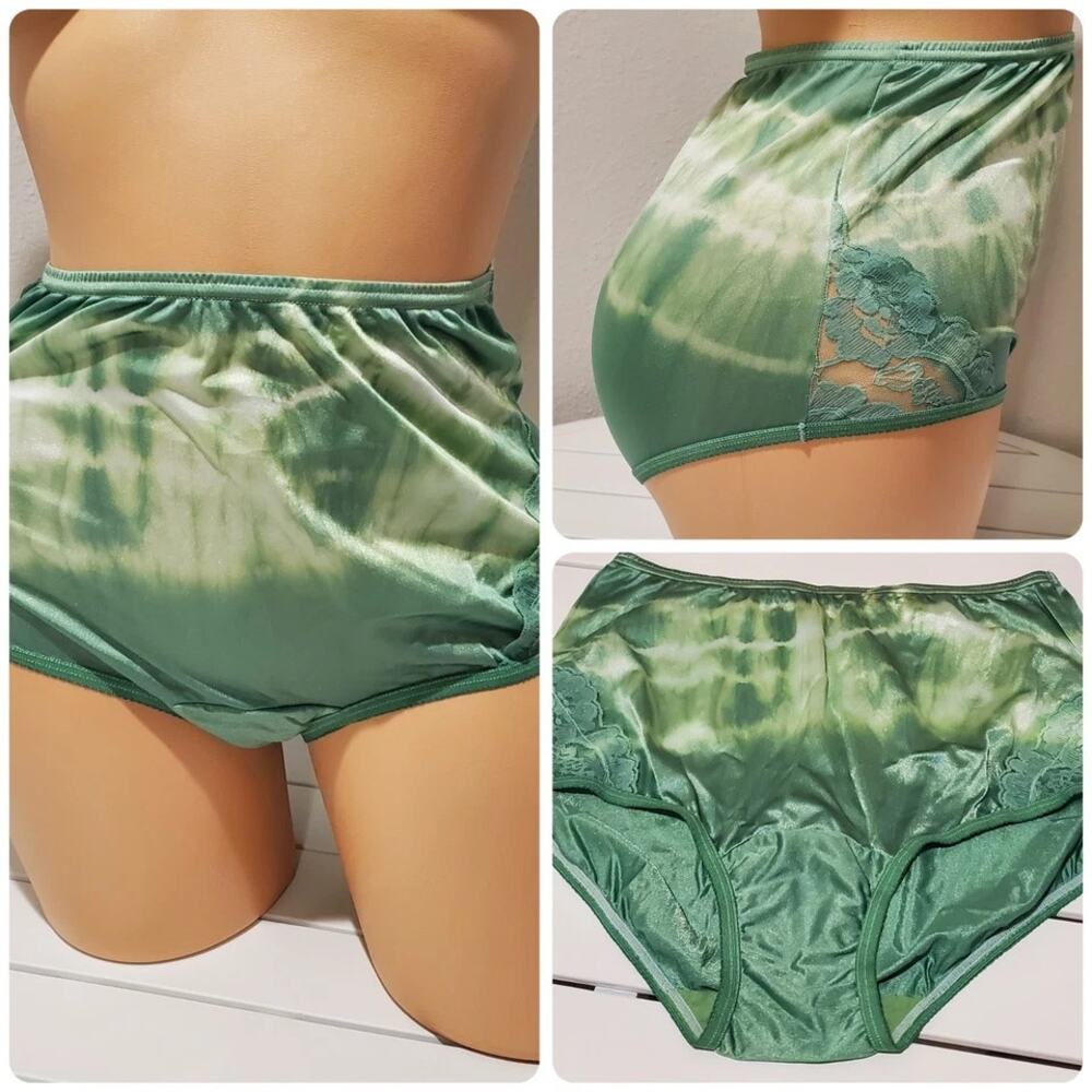 Vanity Fair Lace Nouveau Nylon Full Cut Panty Mint Green On Green Rainbow 5/S